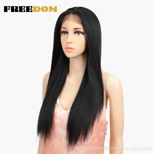 Magic Straight 26  Inch Lace Front Wigs For Black Women Middle Part Heat Resistant Hair Straight Black Synthetic Lace Front Wigs